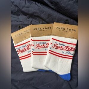 Junk Food Clothing White Crew Socks with Blue Toe and Red Logo Stripes ‼️‼️3/$18